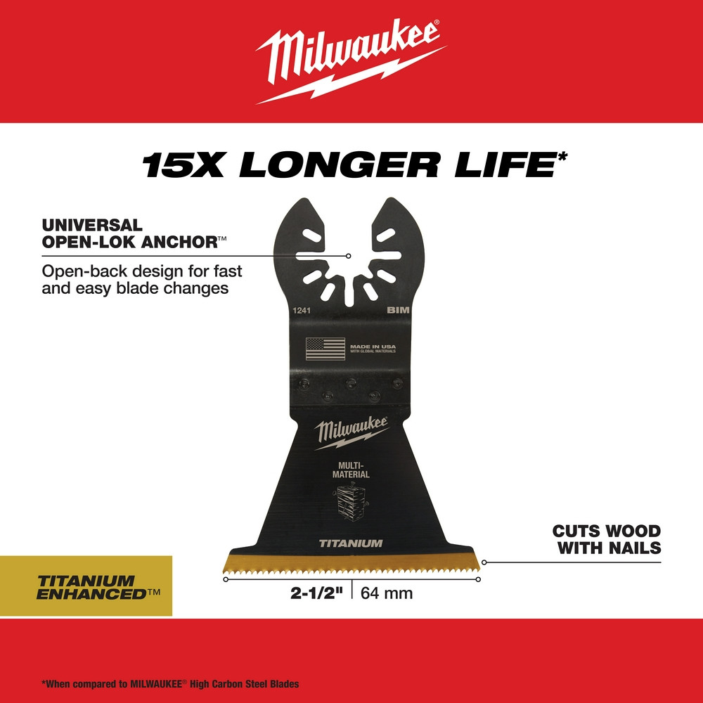 Milwaukee 49-25-1249 Milwaukee OPEN-LOK 2-1/2" TITANIUM ENHANCED BI-METAL MULTI-MATERIAL BLADES 10PK