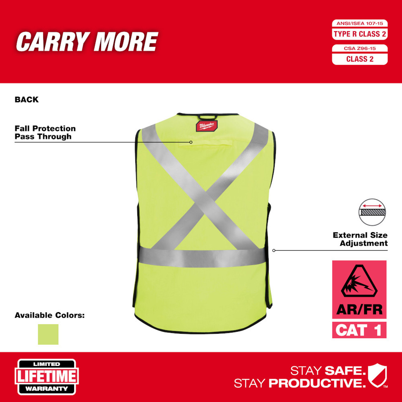 Milwaukee 48-73-5314 AR/FR Cat. 1 Class 2 Breakaway High Visibility Yellow Safety Vest - 4XL/5XL (ANSI/CSA)