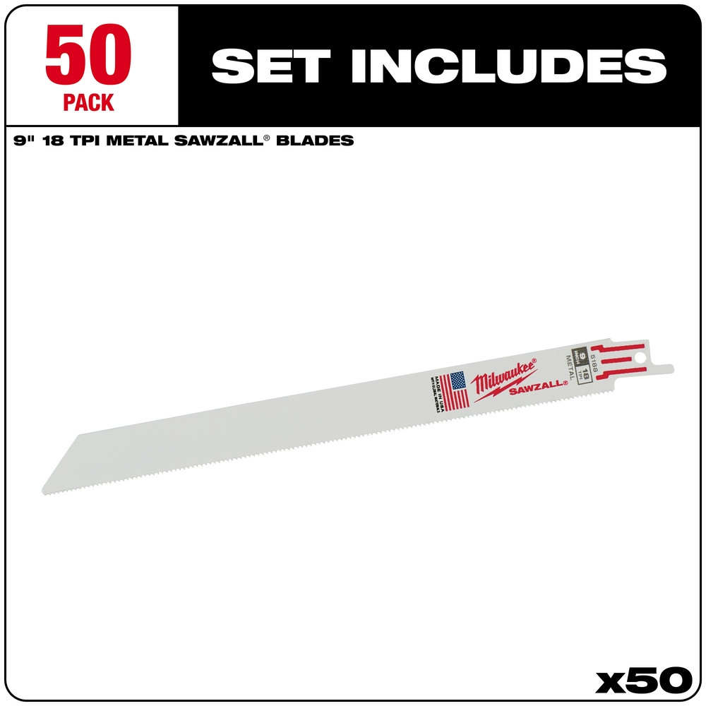 Milwaukee 48-01-6188 9 in. 18 TPI Thin Kerf SAWZALL Blades (50 Pack)