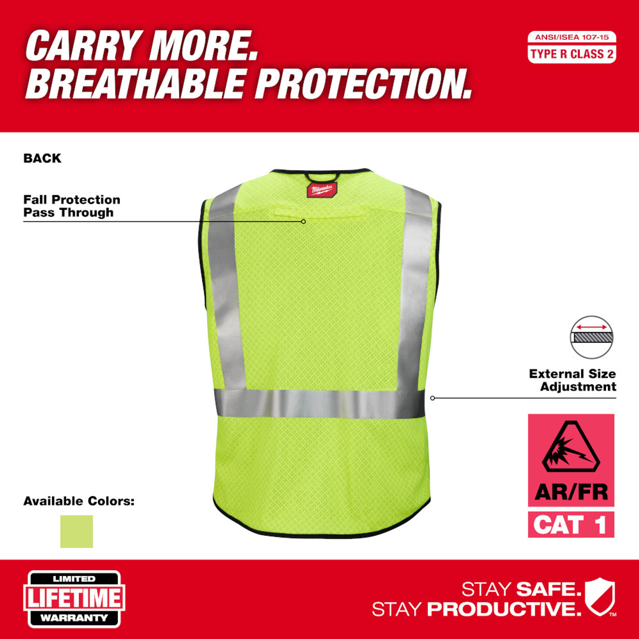 Milwaukee 48-73-5203 AR/FR Cat. 1 Class 2 High Visibility Yellow Mesh Safety Vest - 2XL/3XL