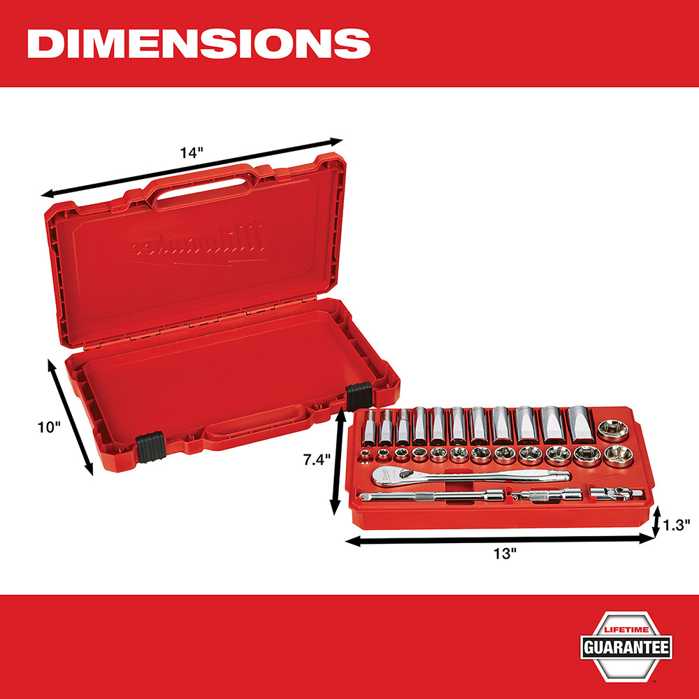 Milwaukee 48-22-9408 3/8 in. Drive 28 pc. Ratchet & Socket Set- SAE