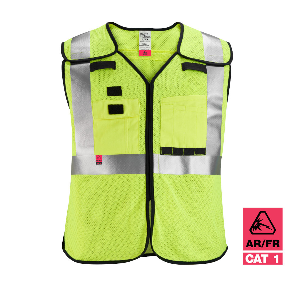Milwaukee 48-73-5212 AR/FR Cat. 1 Class 2 Breakaway High Visibility Yellow Mesh Safety Vest - L/XL (ANSI/CSA)