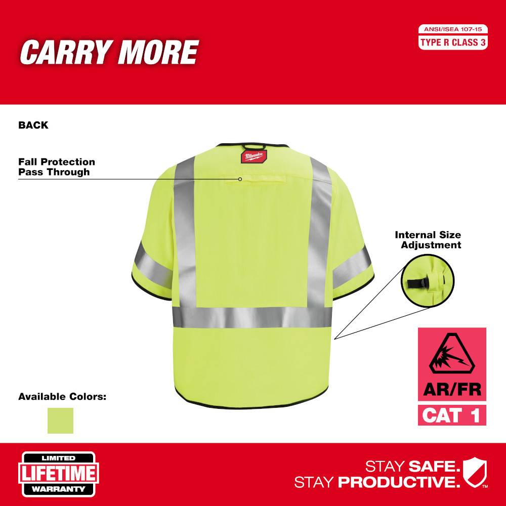 Milwaukee 48-73-5322 AR/FR Cat. 1 Class 3 High Visibility Yellow Safety Vest - L/XL