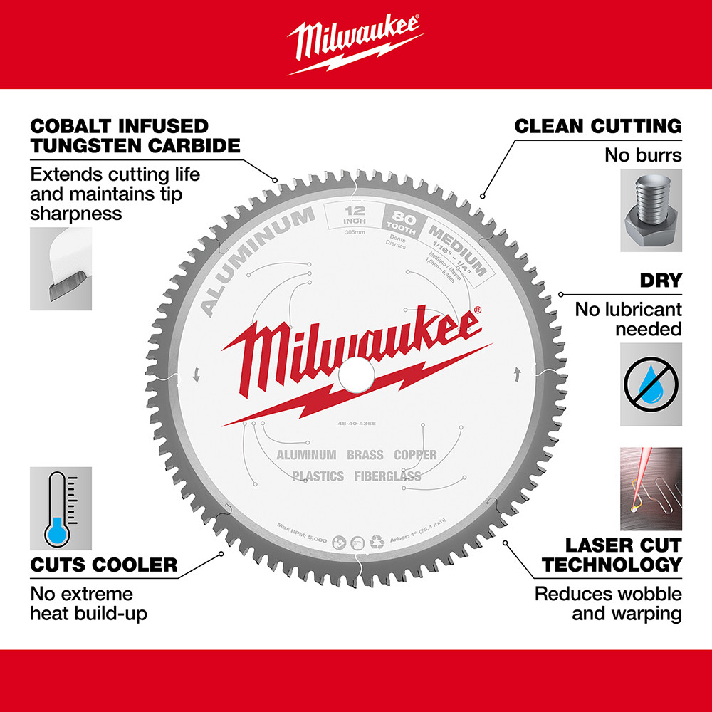 Milwaukee 48-40-4365 12 in. Aluminum Cutting Circular Saw Blade