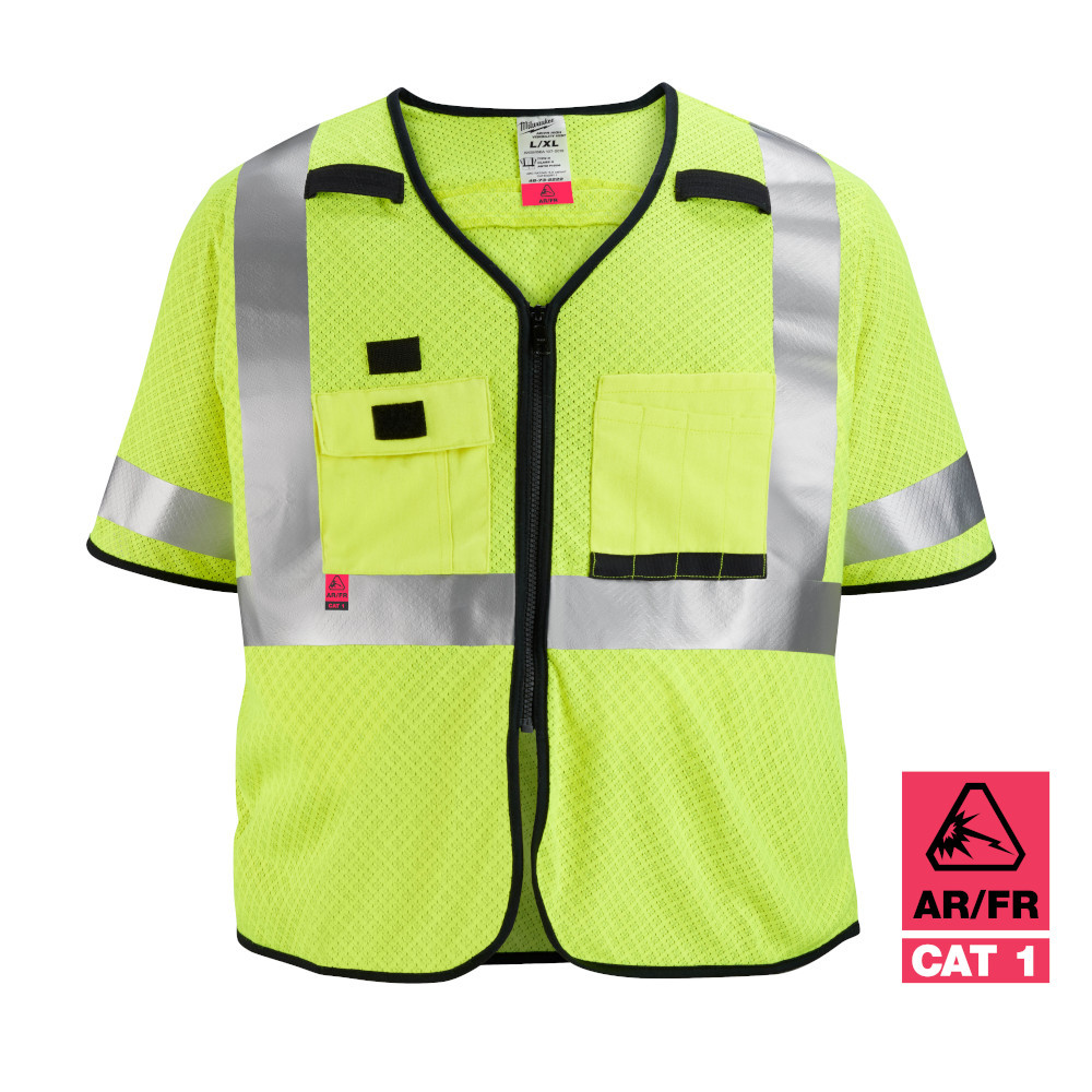 Milwaukee 48-73-5222 AR/FR Cat. 1 Class 3 High Visibility Yellow Mesh Safety Vest - L/XL