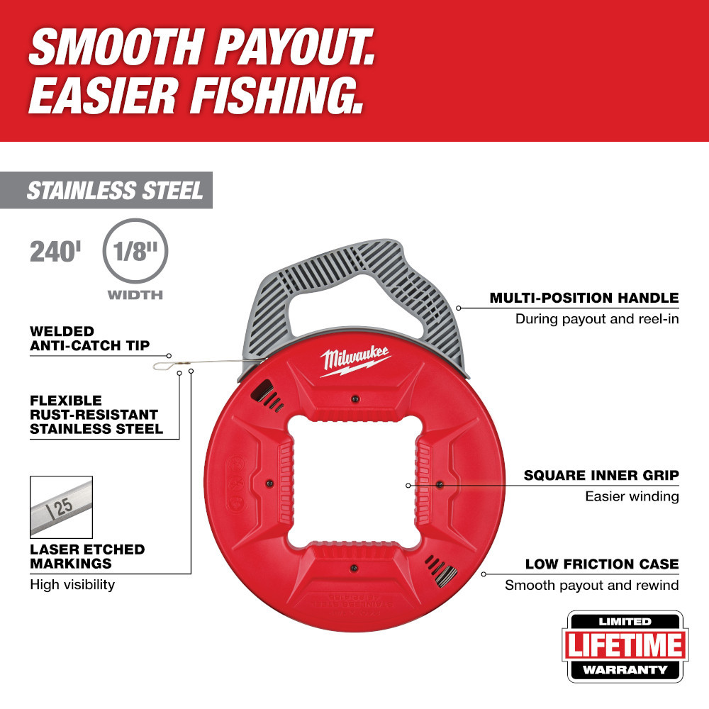 Milwaukee 48-22-4188 240' 1/8" Stainless Steel Fish Tape