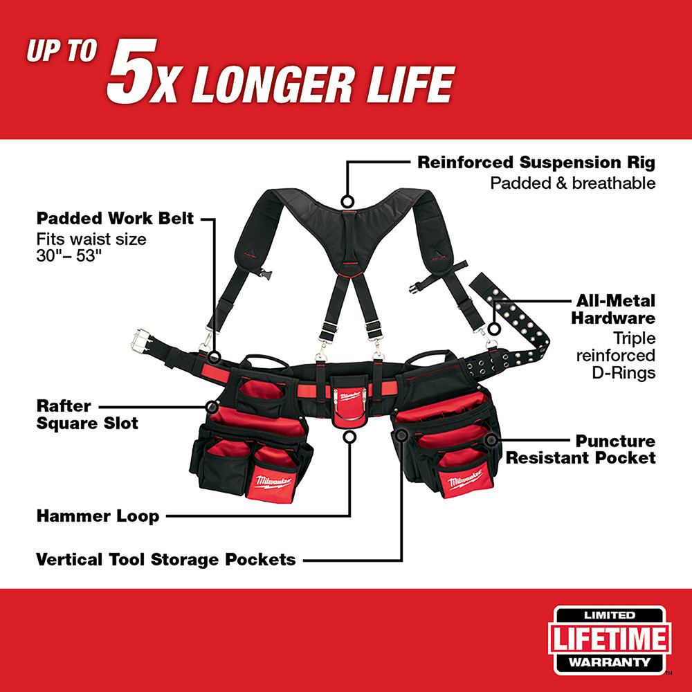 Milwaukee 48-22-8120 Contractor Work Belt with Suspension Rig