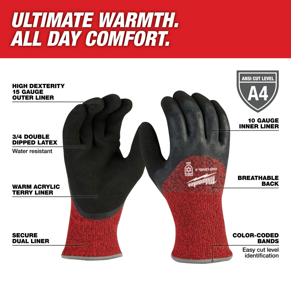 Milwaukee 48-73-7943B 12-Pack Cut Level 4 Winter Dipped Gloves - XL