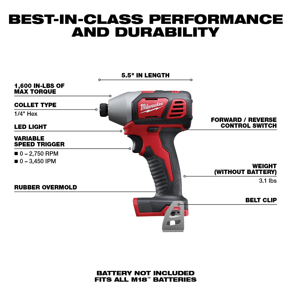 Milwaukee 2656-20 M18 1/4 in. Hex Impact Driver