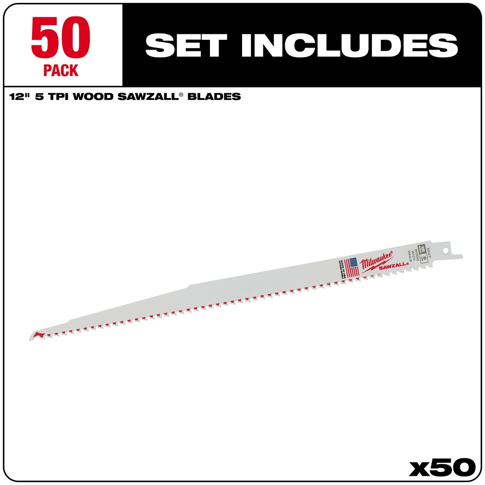 Milwaukee 48-01-6037 12 in. 5 TPI SAWZALL Blades (50 Pack)