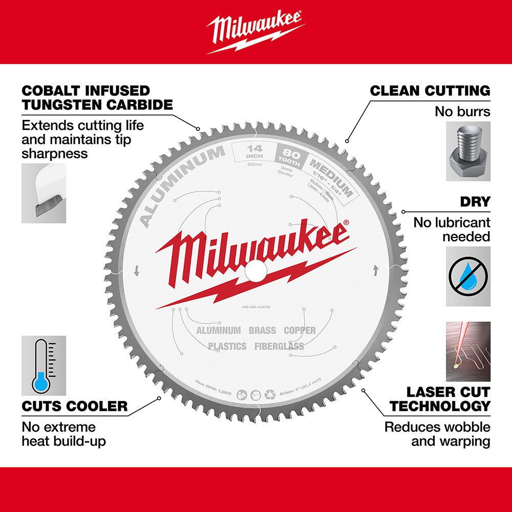 Milwaukee 48-40-4370 14 in. Aluminum Cutting Circular Saw Blade