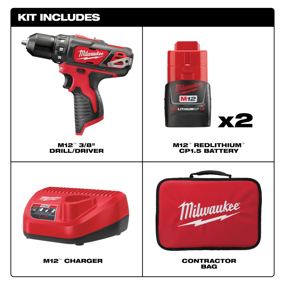 Milwaukee 2407-22 M12 3/8 in. Drill/Driver Kit