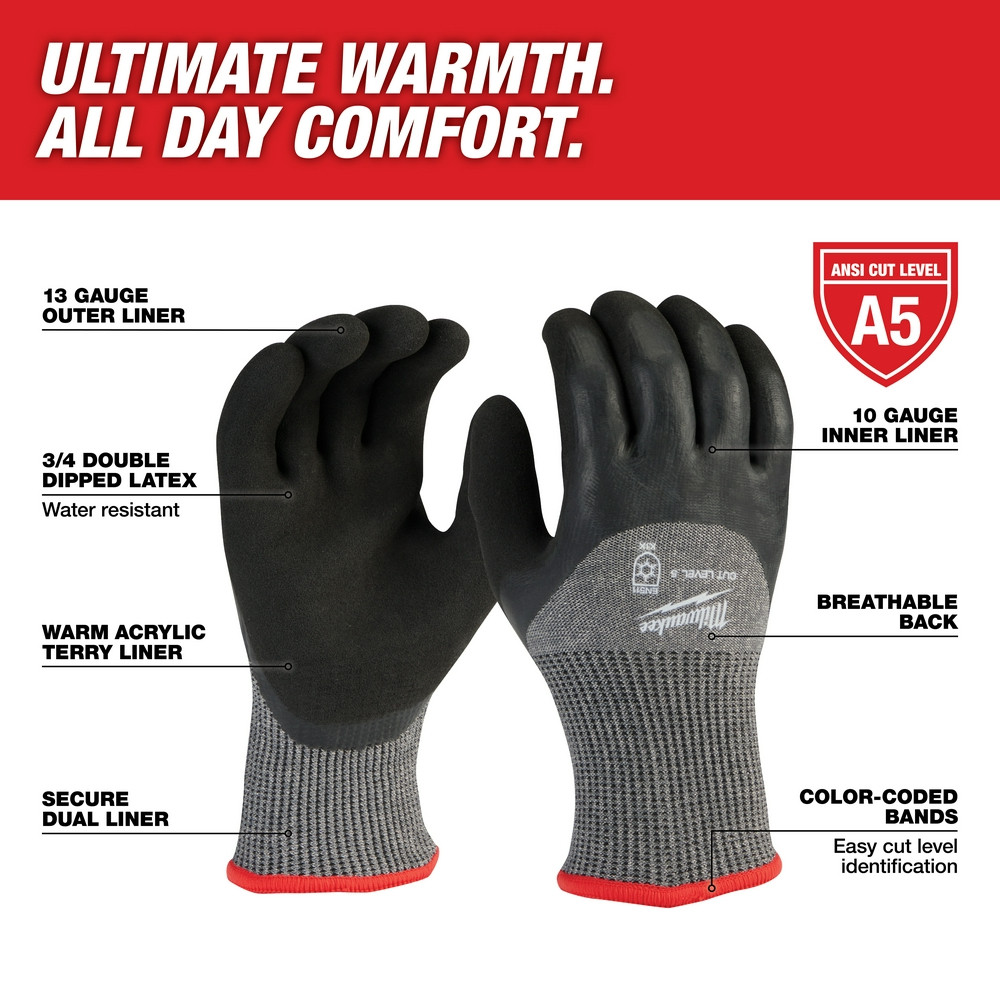 Milwaukee 48-73-7953B 12-Pack Cut Level 5 Winter Dipped Gloves - XL