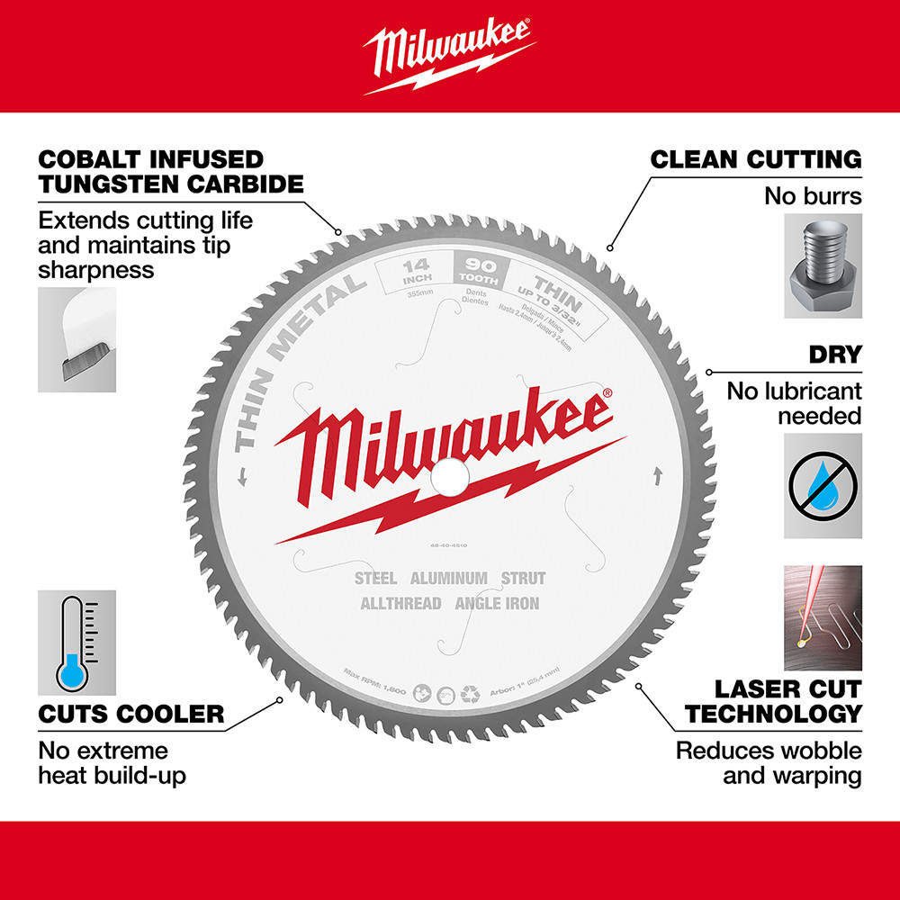 Milwaukee 48-40-4510 14 in. 90 Tooth Dry Cut Carbide Tipped Circular Saw Blade