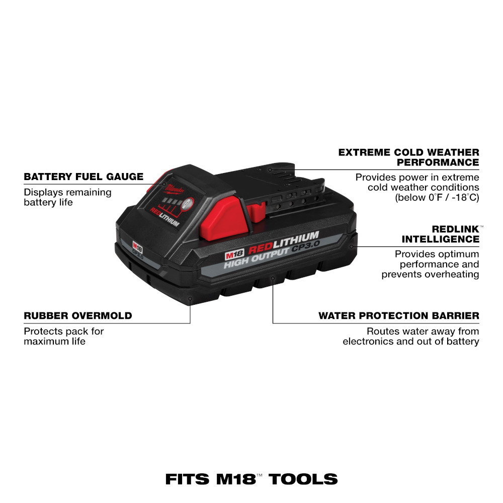 Milwaukee 48-11-1837 M18 REDLITHIUM HIGH OUTPUT CP3.0 Battery 2 Pack