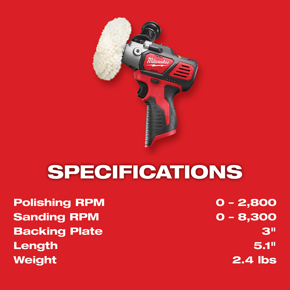 Milwaukee 2438-20 M12 12 Volt Lithium-Ion Cordless Variable Speed Polisher/Sander