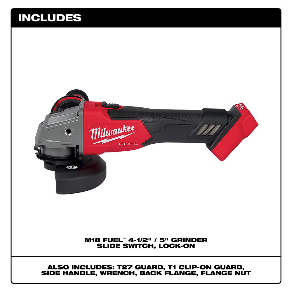Milwaukee 2881-20 M18 FUEL 4-1/2" / 5" Grinder Slide Switch, Lock-On