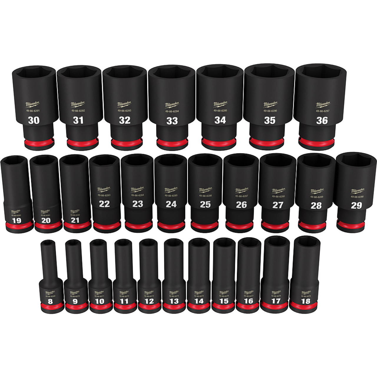 Milwaukee 49-66-7015 29PC Shockwave Impact Duty 1/2" Drive Metric Deep 6 Point Socket Set