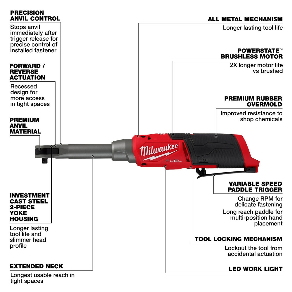 Milwaukee 2568-20 M12 FUEL 1/4" Extended Reach High Speed Ratchet