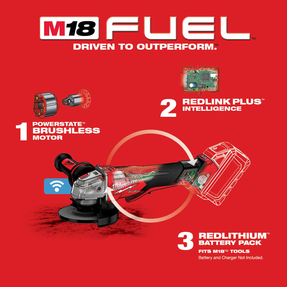 Milwaukee M18 FUEL 4.5 - 5 inch Braking Grinder w/ONE KEY Paddle Switch - Tool Only - 2882-20
