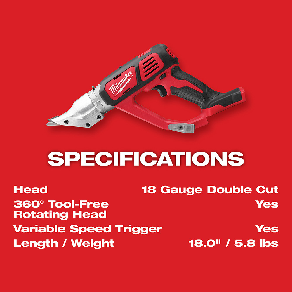 Milwaukee 2635-20 M18 Cordless 18 Gauge Double Cut Shear