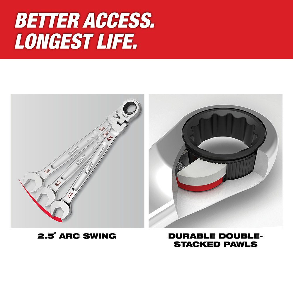 Milwaukee 48-22-9513 15pc Metric Flex Head Ratcheting Combination Wrench Set