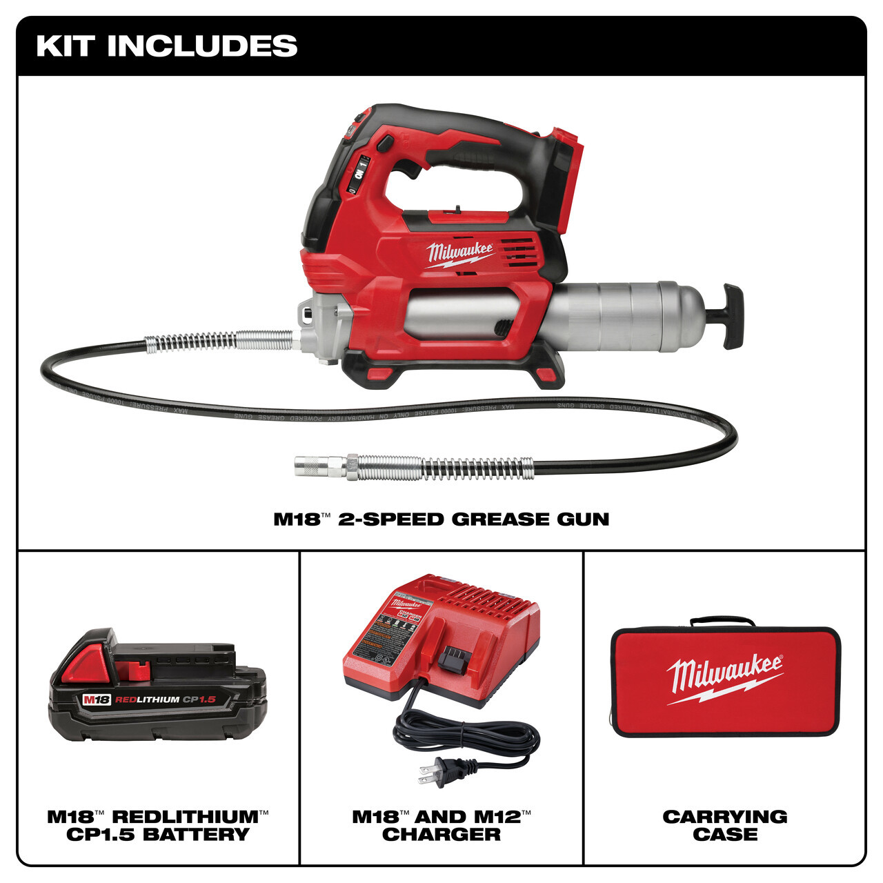 Milwaukee 264621CT M18 2Speed Grease Gun 1CT Kit