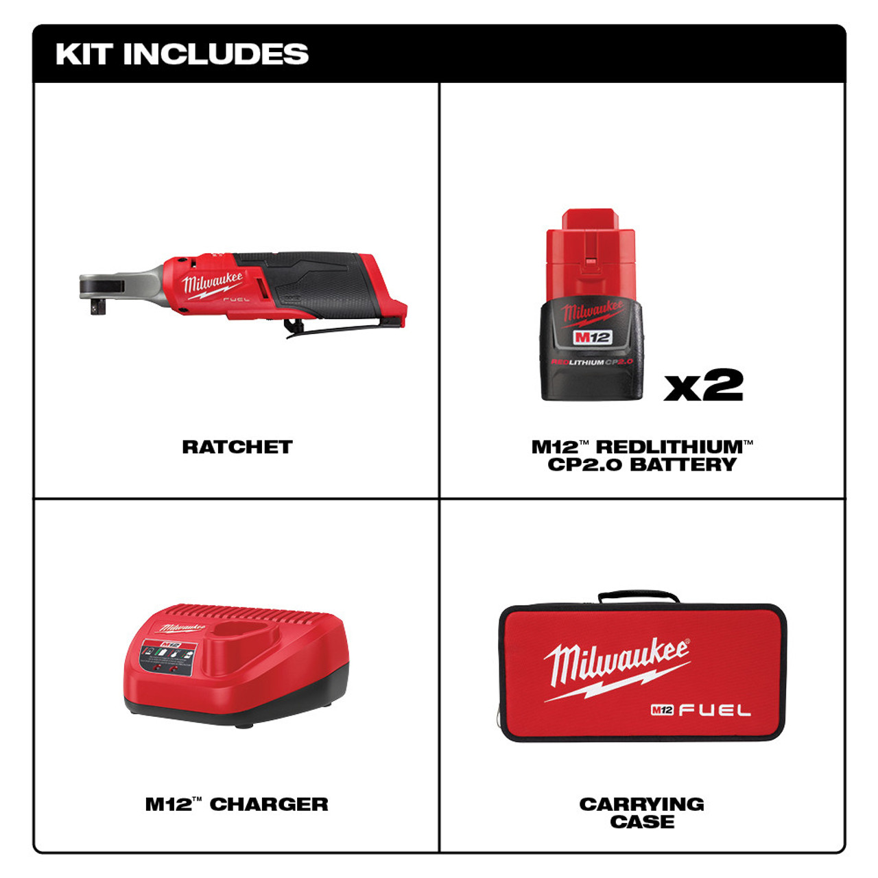 Milwaukee 2567-22 M12 FUEL 3/8" High Speed Ratchet Kit