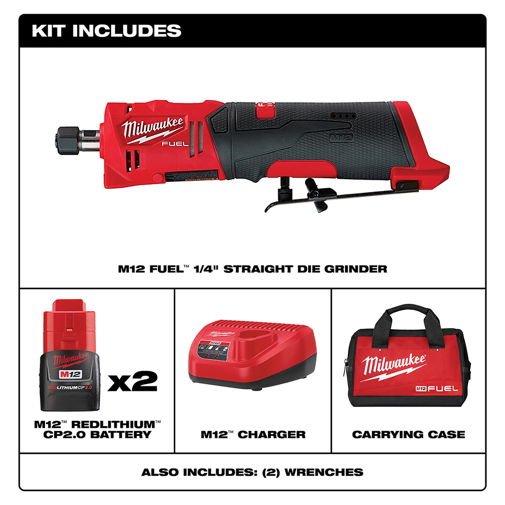 Milwaukee 2486-22 M12 FUEL Straight Die Grinder 2 Battery Kit