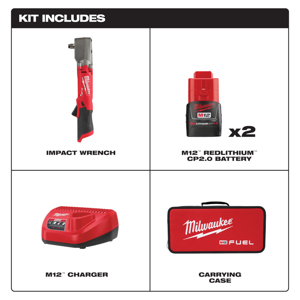 Milwaukee 2565-22 M12 FUEL 1/2" Right Angle Impact Wrench Kit
