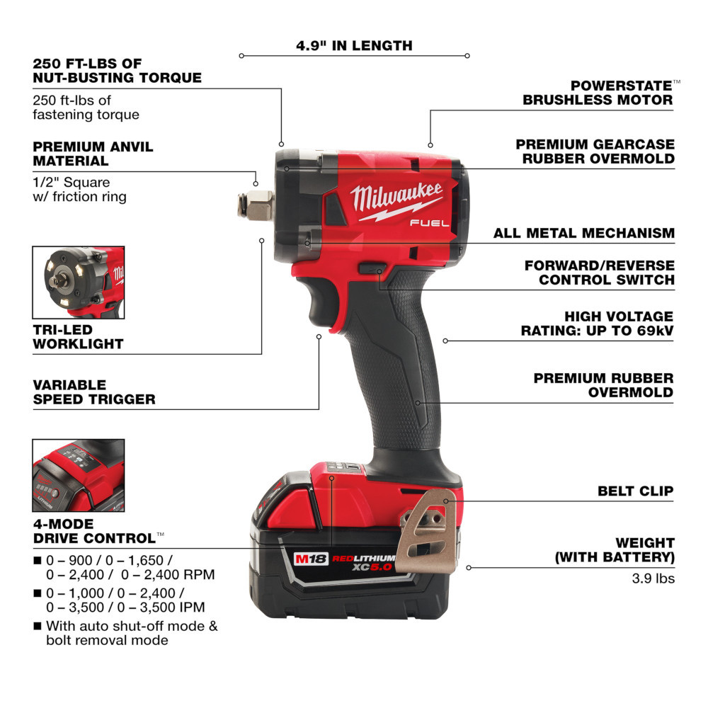 Milwaukee 2855-22R M18 FUEL 1/2" Compact Impact Wrench w/ Friction Ring Kit