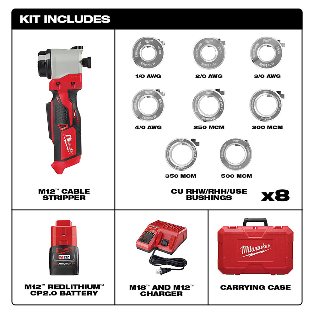 Milwaukee 2435X-21 M12 Cable Stripper Kit for Cu RHW/RHH/USE