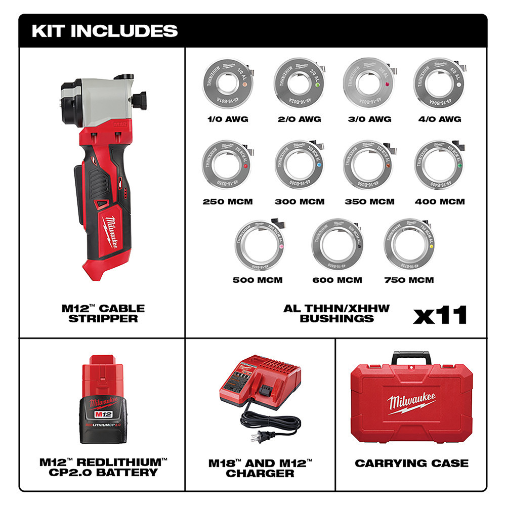 Milwaukee 2435AL-21 M12 Cable Stripper Kit for Al THHN/XHHW