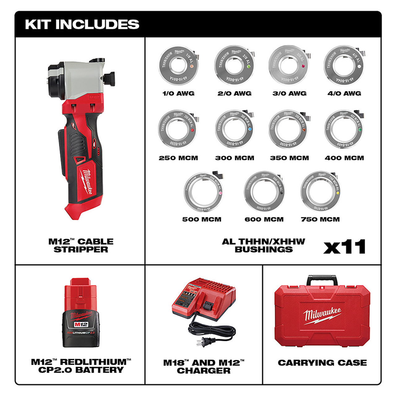 Milwaukee 2435AL-21 M12 Cable Stripper Kit for Al THHN/XHHW