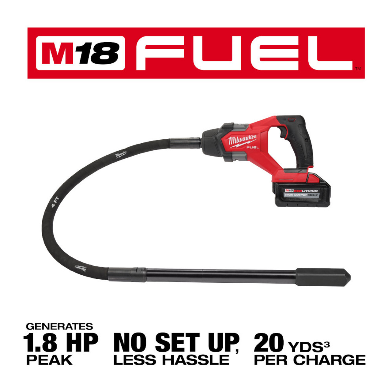 Milwaukee 2910-21 M18 FUEL 4' Concrete Pencil Vibrator Kit