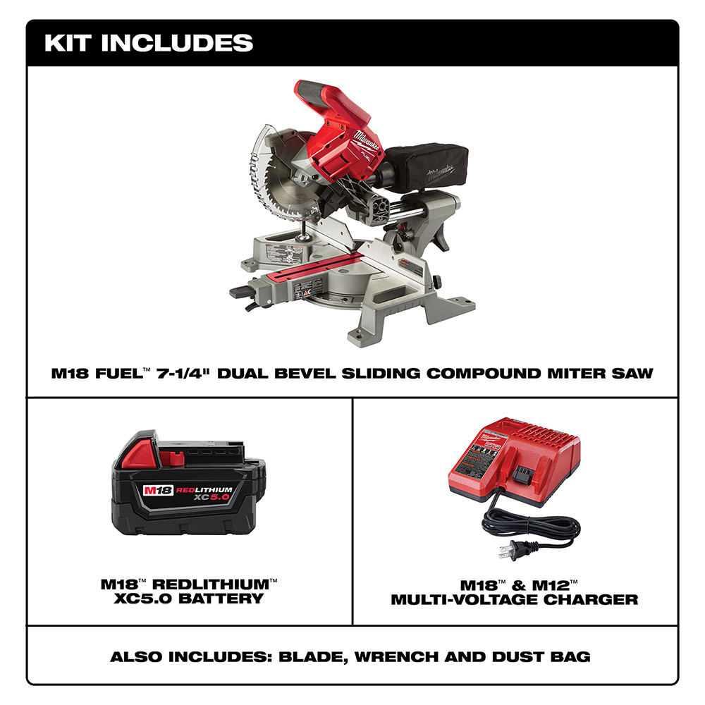Milwaukee 2733-21 M18 FUEL 7-1/4 in. Dual Bevel Sliding Compound Miter Saw Kit
