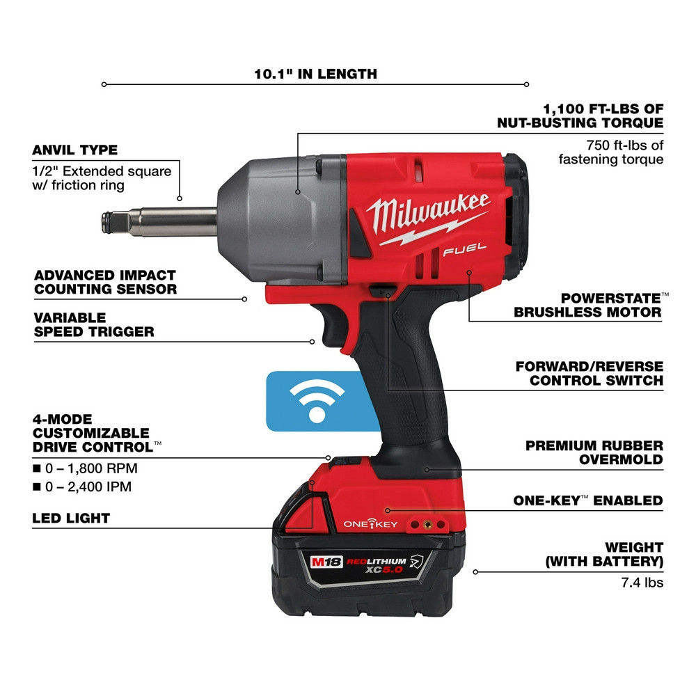 Milwaukee 2769-22R M18 FUEL 1/2" Ext. Anvil Controlled Torque Impact Wrench w/ONE-KEY Kit
