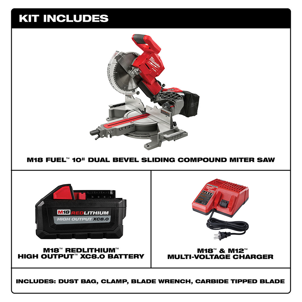 Milwaukee 2734-21 M18 FUEL 10" Dual Bevel Sliding Compound Miter Saw Kit