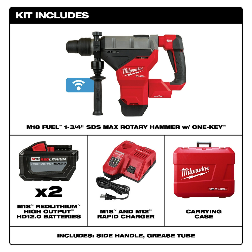 Milwaukee 2718-22HD M18 FUEL 1-3/4 in. SDS Max Rotary Hammer with One Key Two HD12.0 Battery Kit