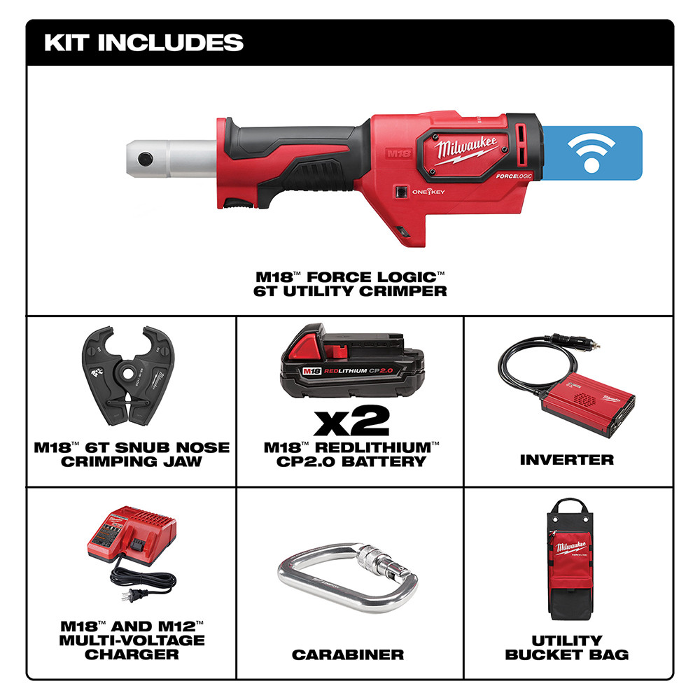 Milwaukee 2678-22 M18 FORCE LOGIC 6T Utility Crimper Kit with D3 Grooves Snub Nose