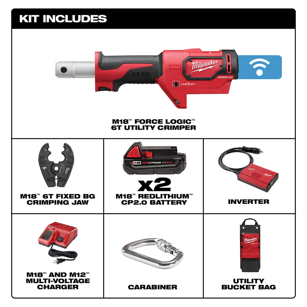 Milwaukee 2678-22BG M18 FORCE LOGIC 6T Utility Crimping Kit with D3 Grooves and Fixed BG Die