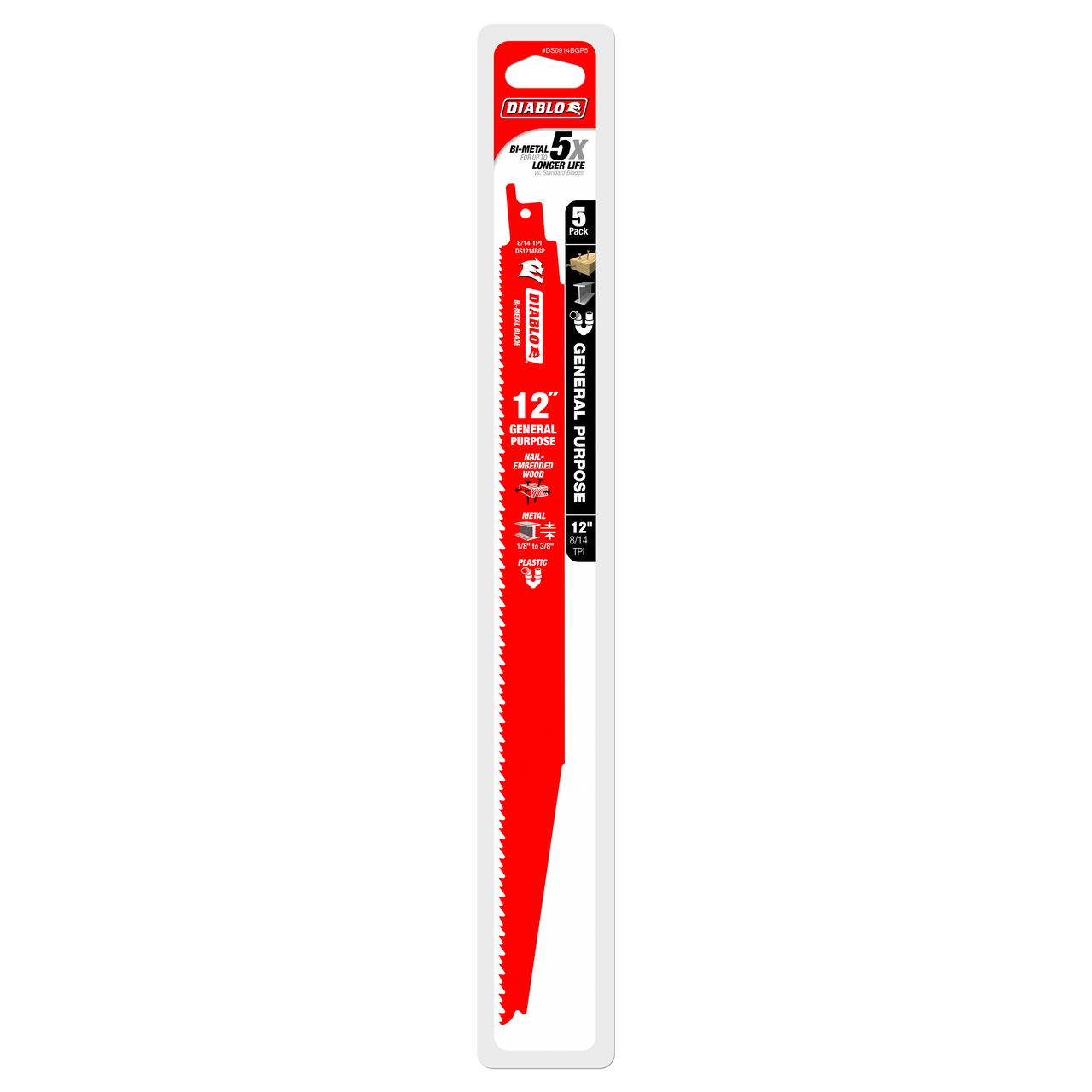Diablo DS1214BGP5 12 in. Bi-Metal Recip Blade for Nail-Embedded Wood, Metal, and Plastic (5-Pack)