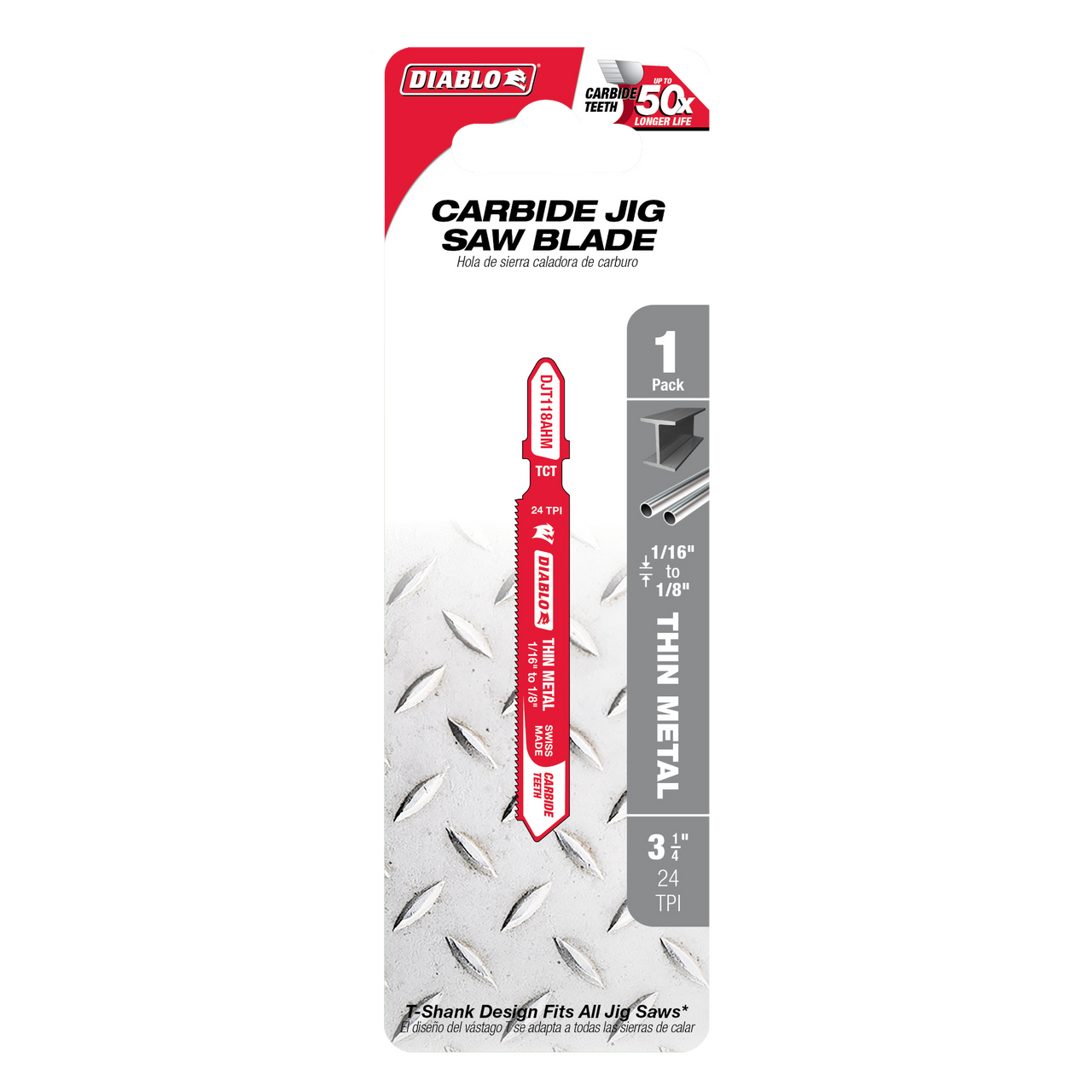 Diablo DJT118AHM 3-1/4 in. 24 TPI Carbide T-Shank Jig Saw Blade for Thin Metal