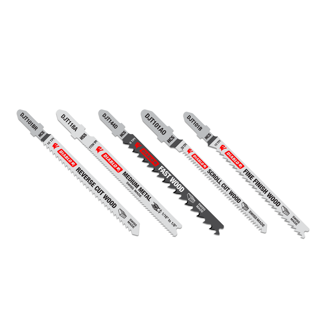 Diablo DJT5S 5pc High Carbon Steel/High Speed Steel T-Shank Jig Saw Blade Set for Wood & Metal (5-Piece)