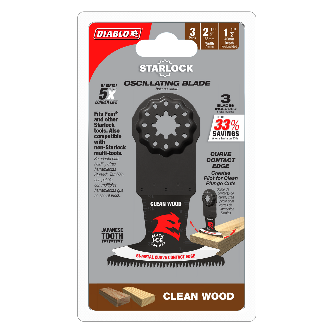 Diablo DOS250JBW3 2-1/2 in. Universal Fit Bi-Metal Oscillating Blade for Clean Wood (3-Pack)