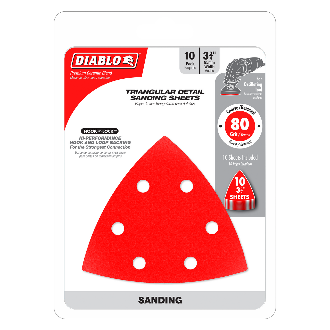 Diablo DCT334080H10G 3-3/4 in. 80-Grit (Coarse) Oscillating Detail Triangle Sanding Sheets (10-Pack)