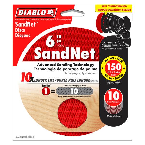 Diablo DND060150H10I 6 in. 150 Grit (Fine) SandNET Discs with Connection Pad (10-Pack)
