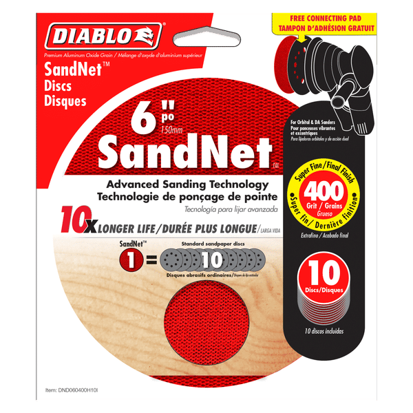 Diablo DND060400H10I 6 in. 400 Grit (Micro Fine) SandNET Discs with Connection Pad (10-Pack)
