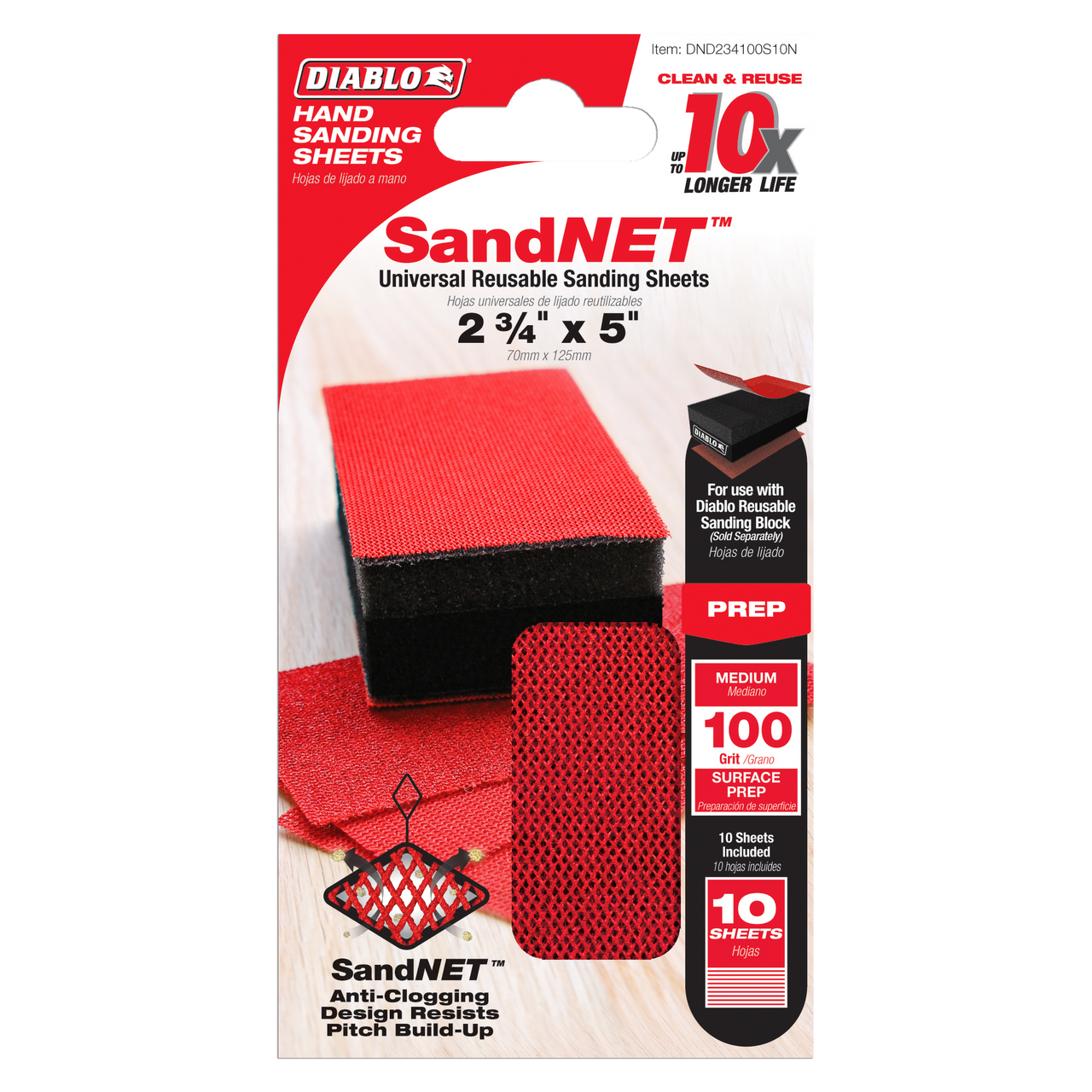 Diablo DND234100S10N 2-3/4 in. x 5 in. 100-Grit SandNET Reusable Sanding Sheets (10-Piece)