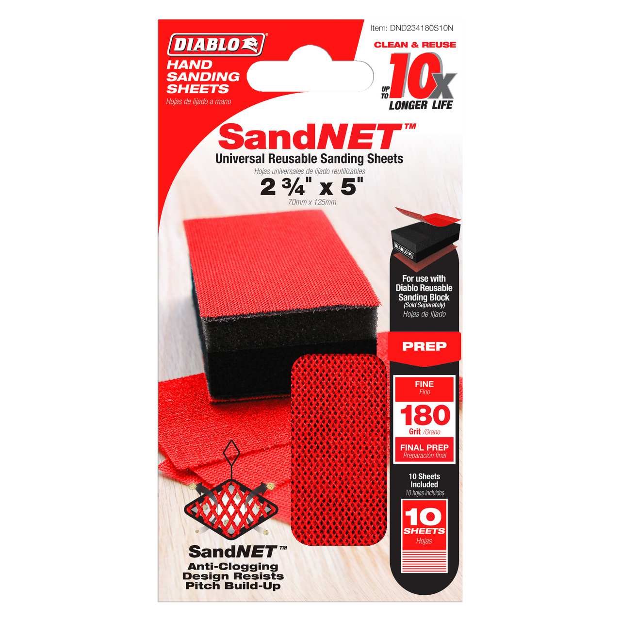 Diablo DND234180S10N 2-3/4 in. x 5 in. 180-Grit SandNET Reusable Sanding Sheets (10-Piece)